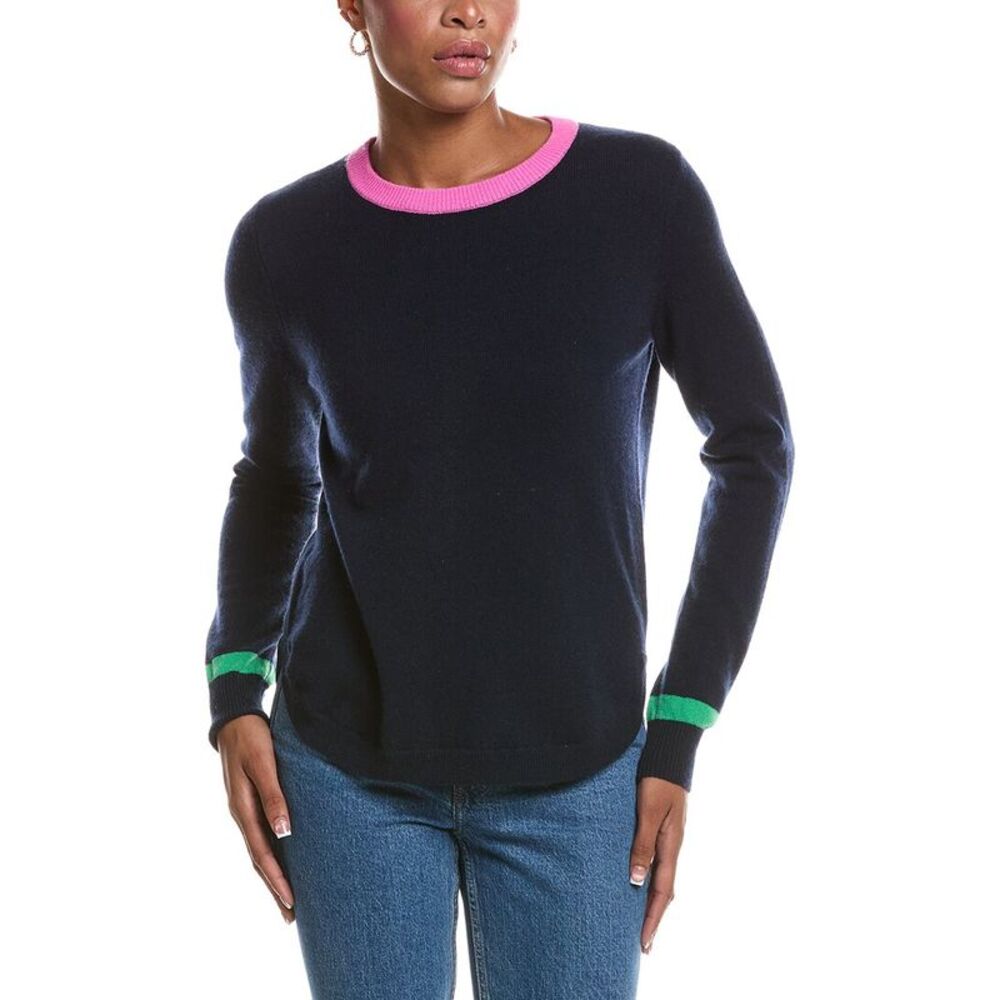 Autumn Cashmere Womens  Shirttail Crewneck 100% Cashmere Sweater, Navy